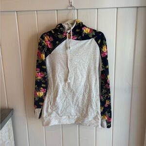 Casual Light Gray with Navy floral detail Hoodie